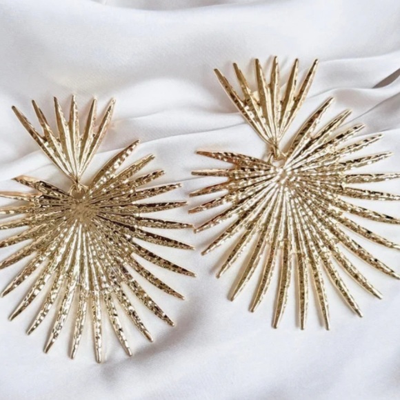 Gold Spiked Drop Earrings - Picture 5 of 7